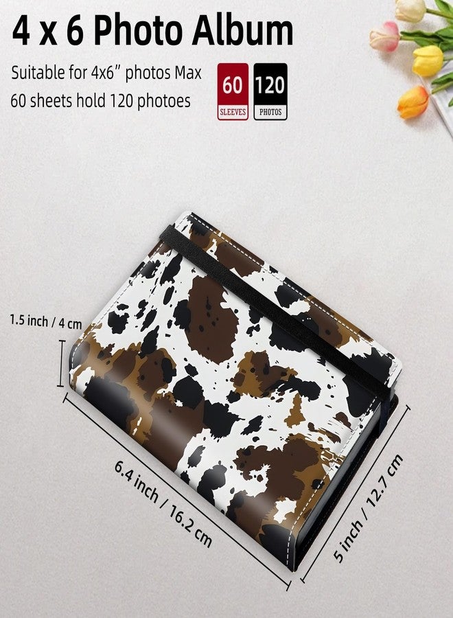 Tudguiloae Photo Album 4x6 60 Pockets Photos, PU Leather Cover Portable Small Photo Albums with Elastic Band, Family Wedding Anniversary Baby Memory Pictures Book, Cow Print - Image 3